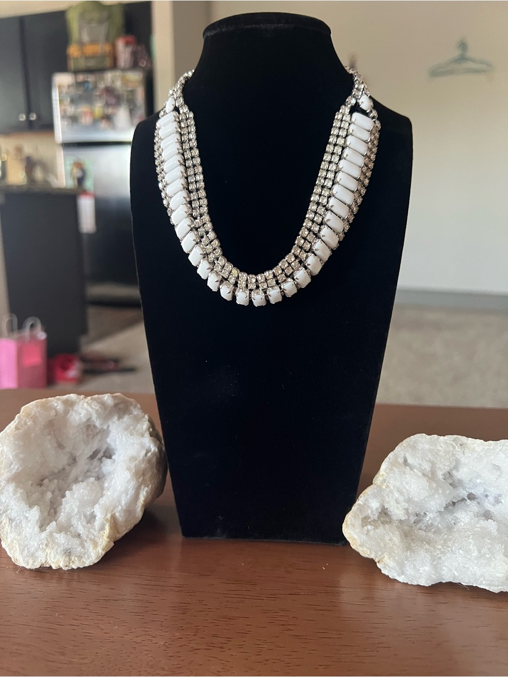 Vintage Milk Glass Crystal Collar Necklace